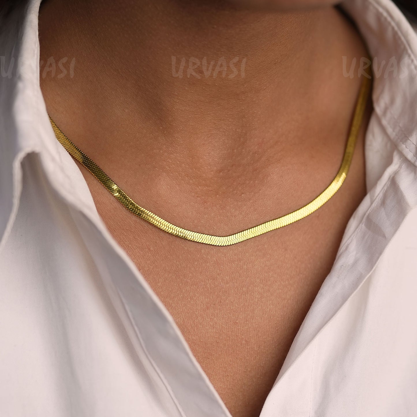 Gold-Toned Flat Snake Style Simple Chain SC347