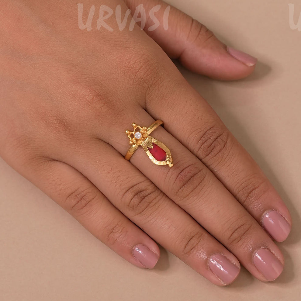 Gold-Toned Traditional Nagapadam Designed Finger Ring FR45