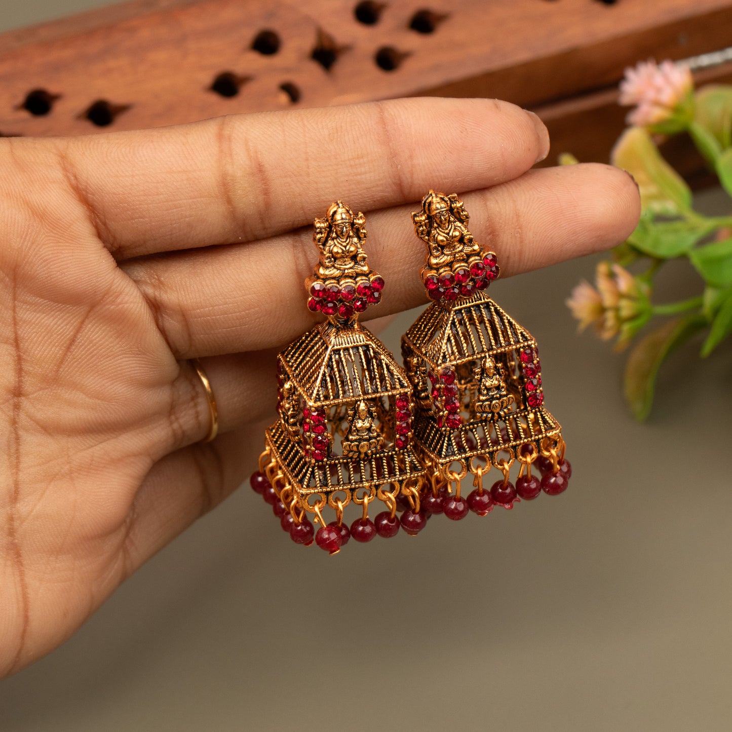 Oxidized Golden Temple Lakshmi Earrings E1088