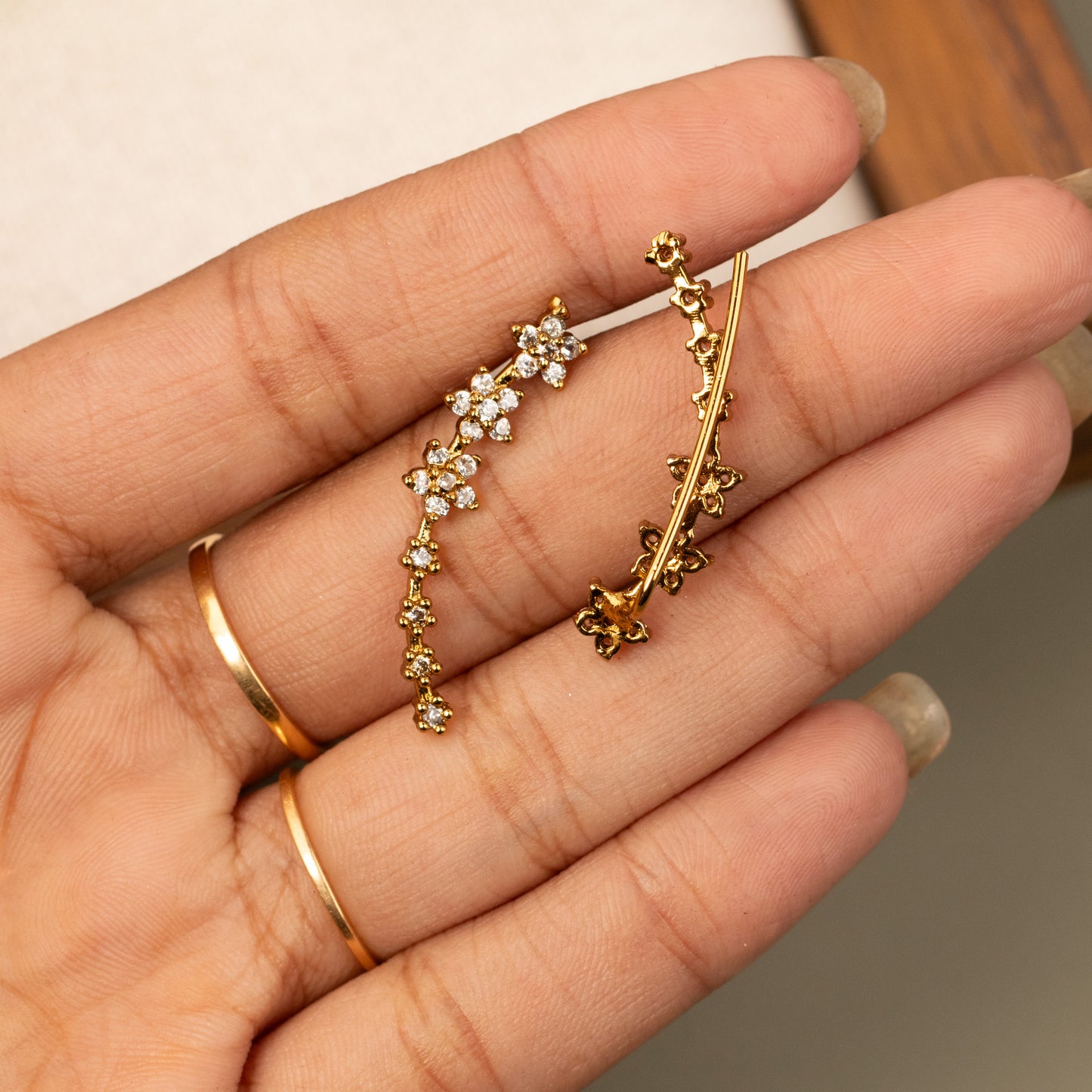 Flower-Designed AD Ear-Cuff Earrings E1142