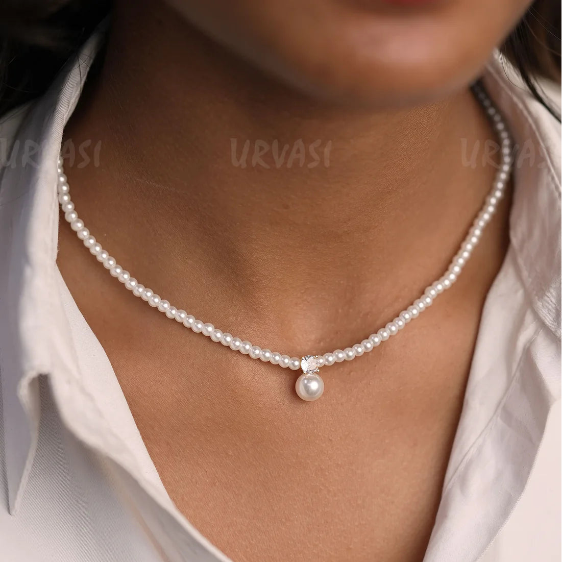 Pearl Designed Central Pendant Beaded Simple Chain SC340
