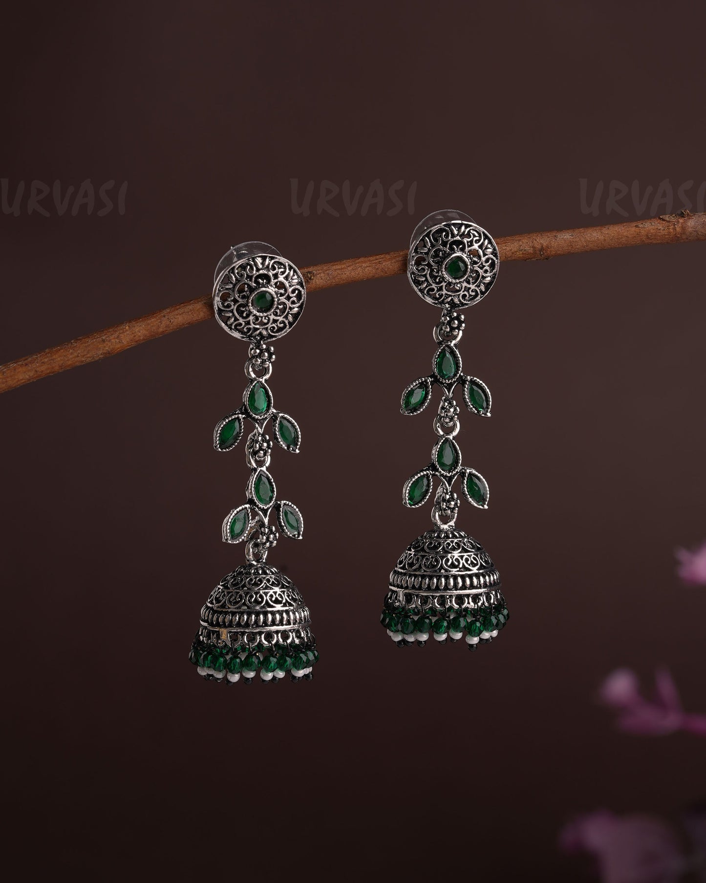 Oxidised Silver Dew-Drop Jhumka Earrings E919