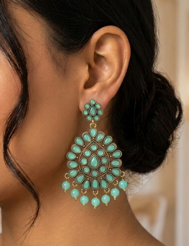 Kundan Chandbali Mehandi Hanging Earrings E1096