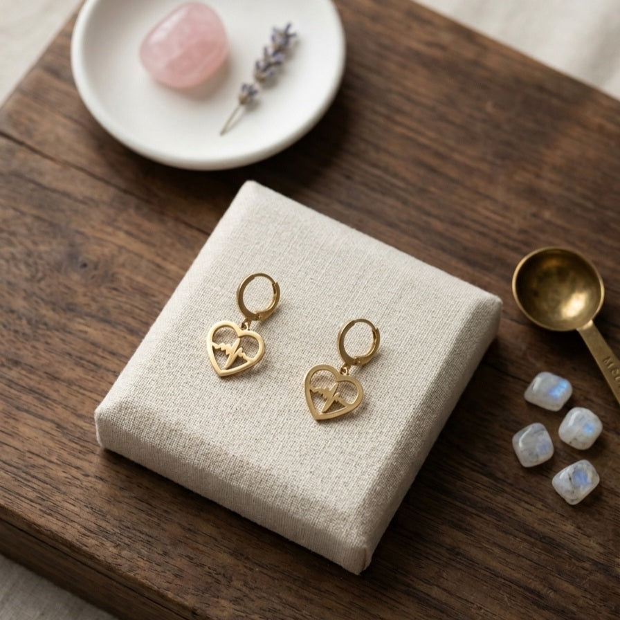 Gold-Toned Dangling Love Charm Hoop Earrings E1107