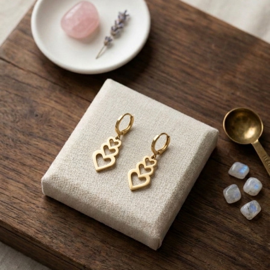 Gold-Toned Dangling Love Charm Hoop Earrings E1108