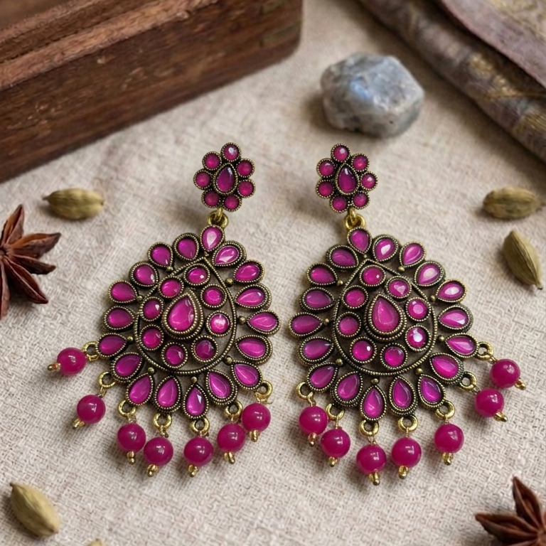 Kundan Chandbali Mehandi Hanging Earrings E1095