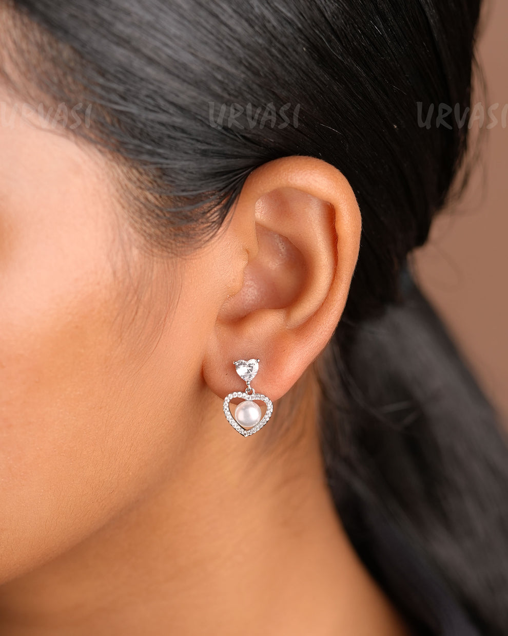 Rhodium Polish Heart-Shaped AD Earrings E1179