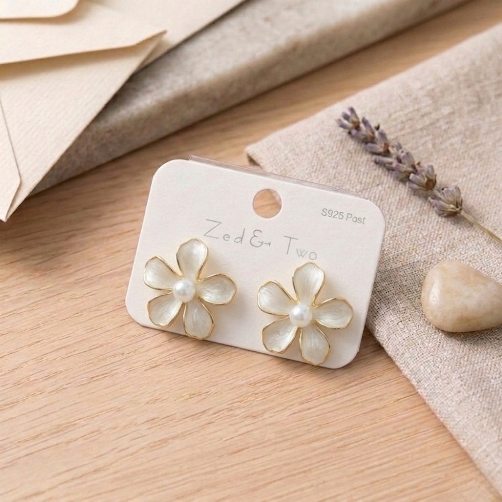 Korean-style enamel floral stud earrings E1131