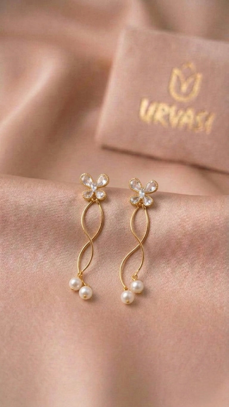 Butterfly Drop-Gold Plated Pearl Earrings E1040