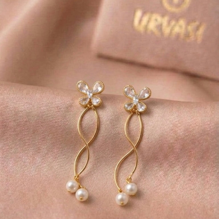 Butterfly Drop-Gold Plated Pearl Earrings E1040