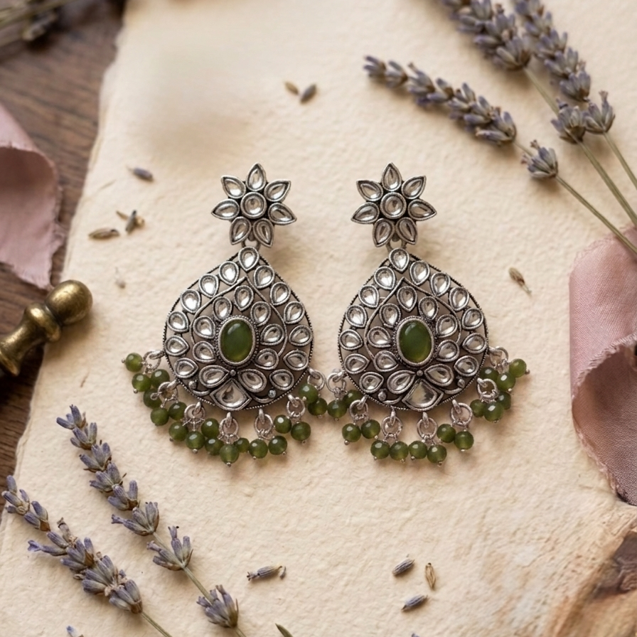 Kundan chandbali Oxidised earrings E1011