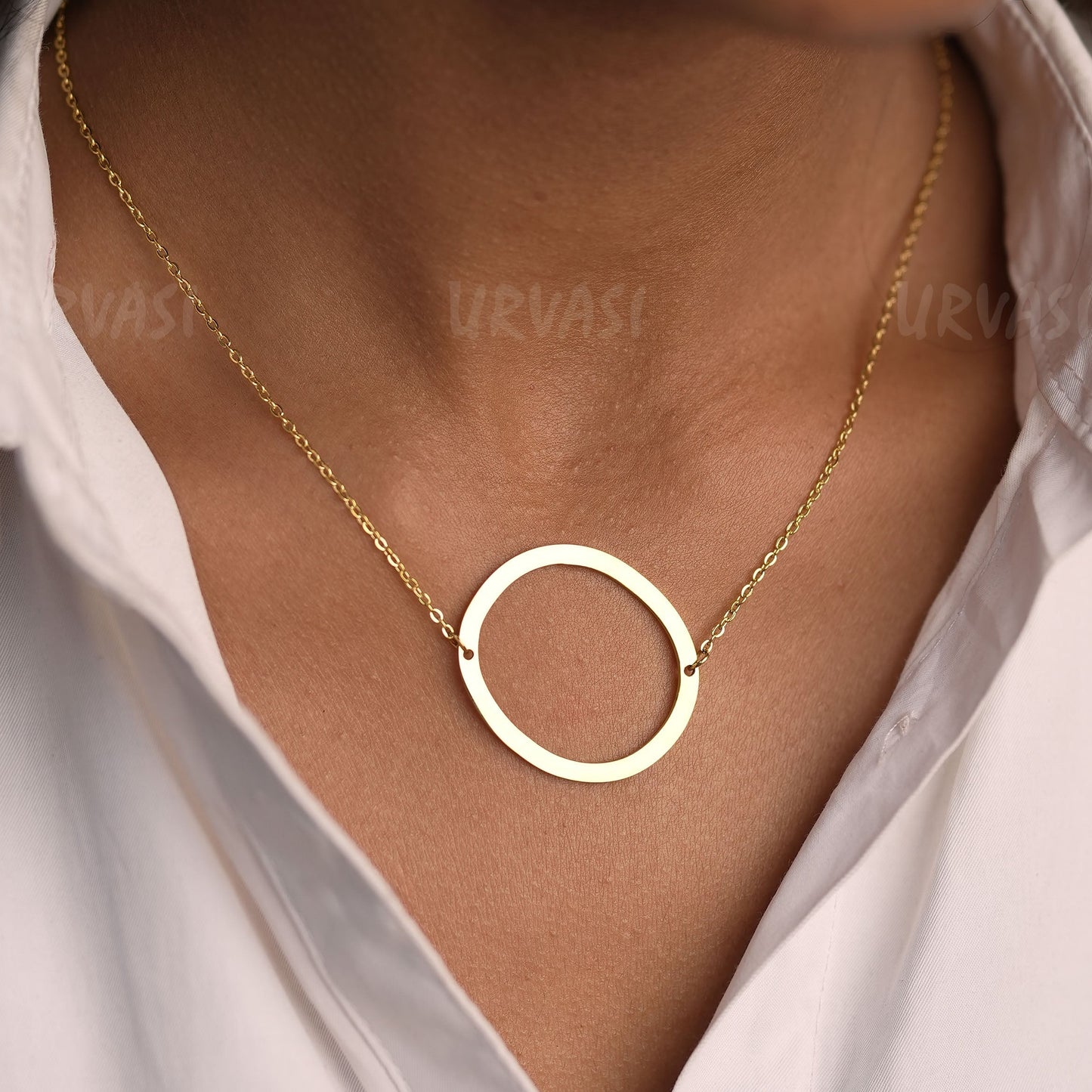 Gold Toned Infinity circle Pendant Simple Chain SC351