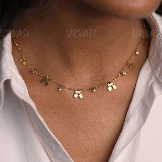 Gold-Toned Cherry-Drop Stone Simple Chain SC362