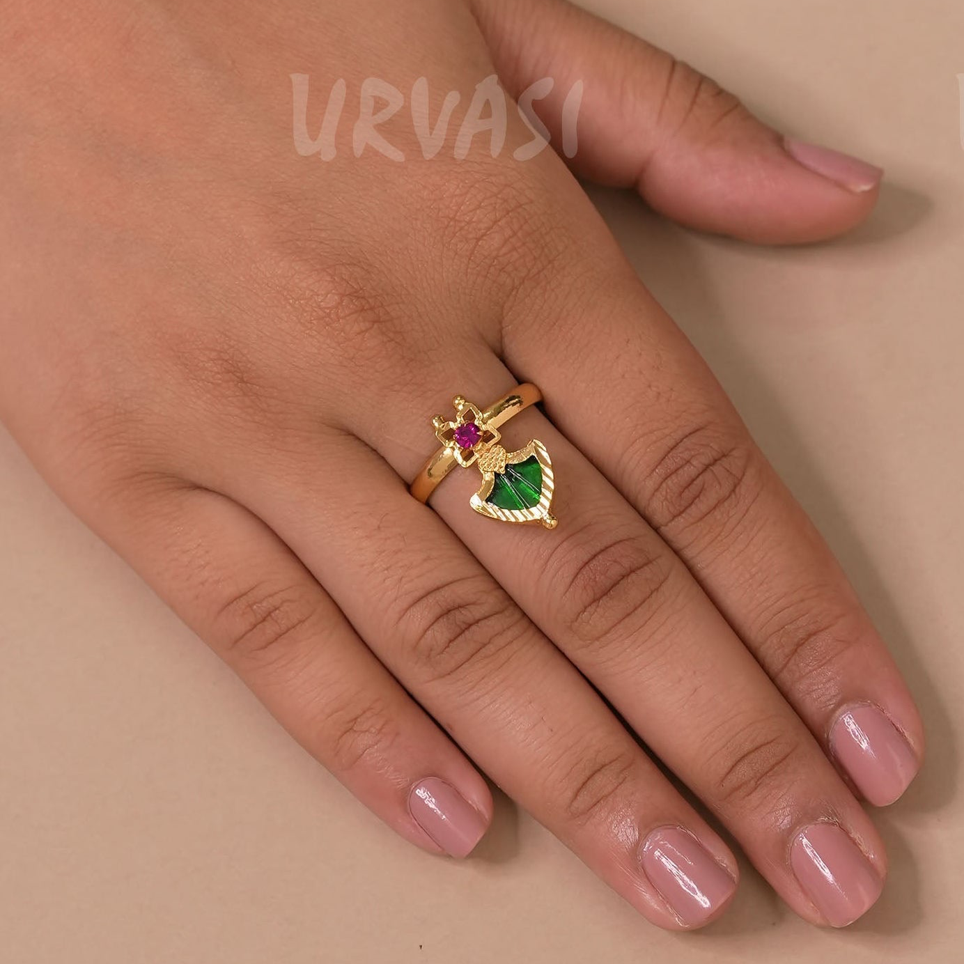 Gold-Toned Palakka Designed Adjustable Finger Ring FR46
