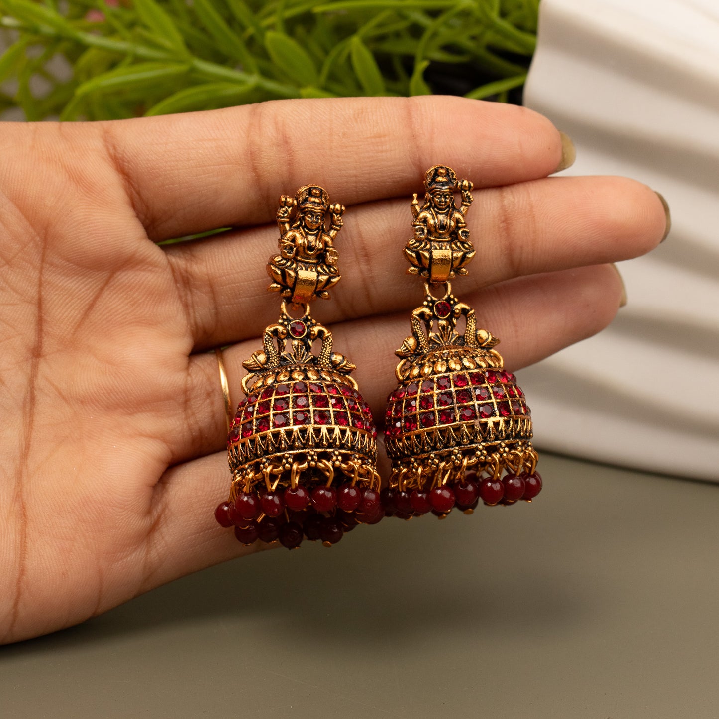 Oxidized Golden Temple Lakshmi Earrings E1064