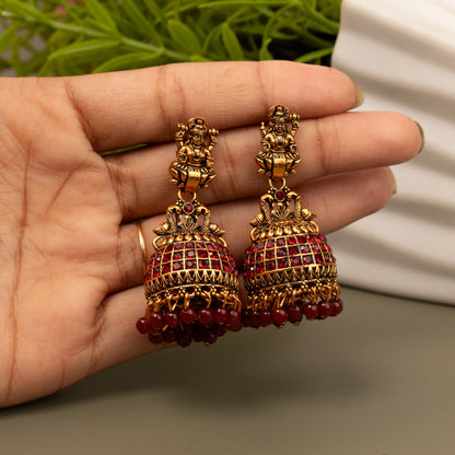 Oxidized Golden Temple Lakshmi Earrings E1064
