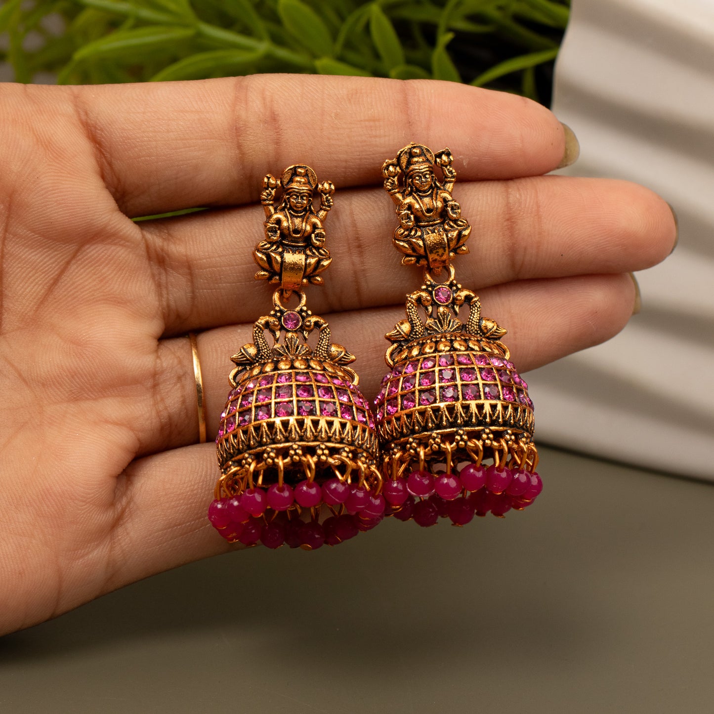 Oxidized Golden Temple Lakshmi Earrings E1064