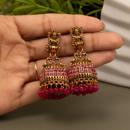 Oxidized Golden Temple Lakshmi Earrings E1064