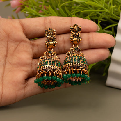 Oxidized Golden Temple Lakshmi Earrings E1064