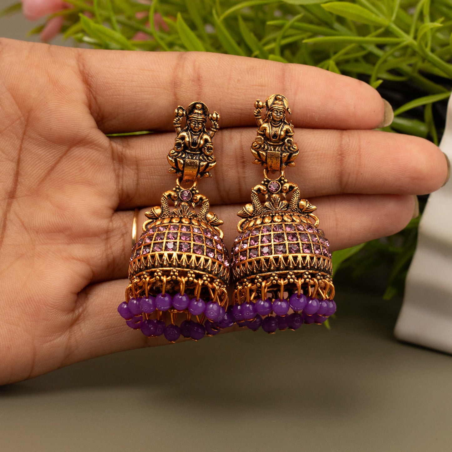 Oxidized Golden Temple Lakshmi Earrings E1064