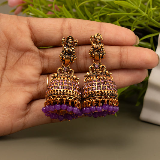 Oxidized Golden Temple Lakshmi Earrings E1064