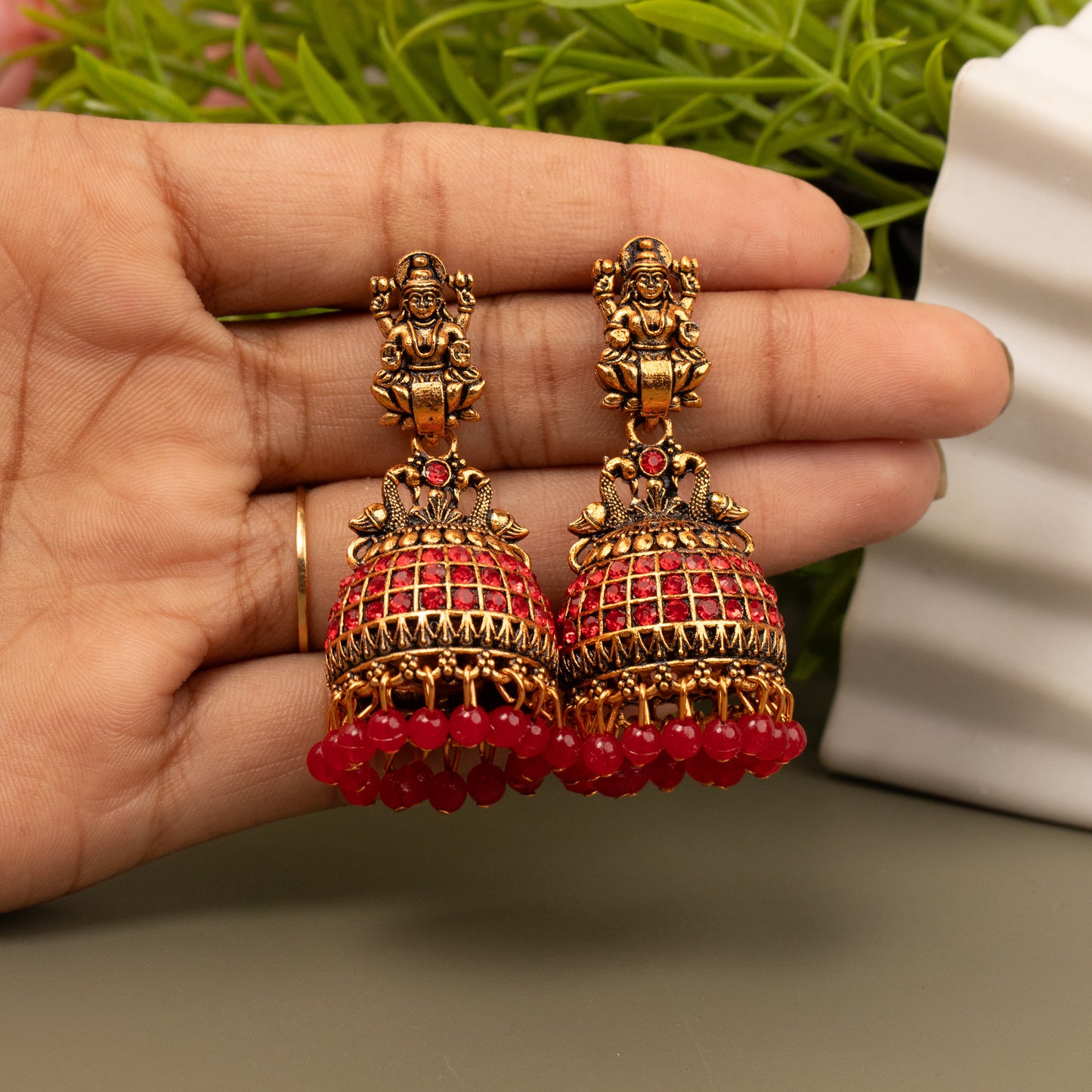 Oxidized Golden Temple Lakshmi Earrings E1064