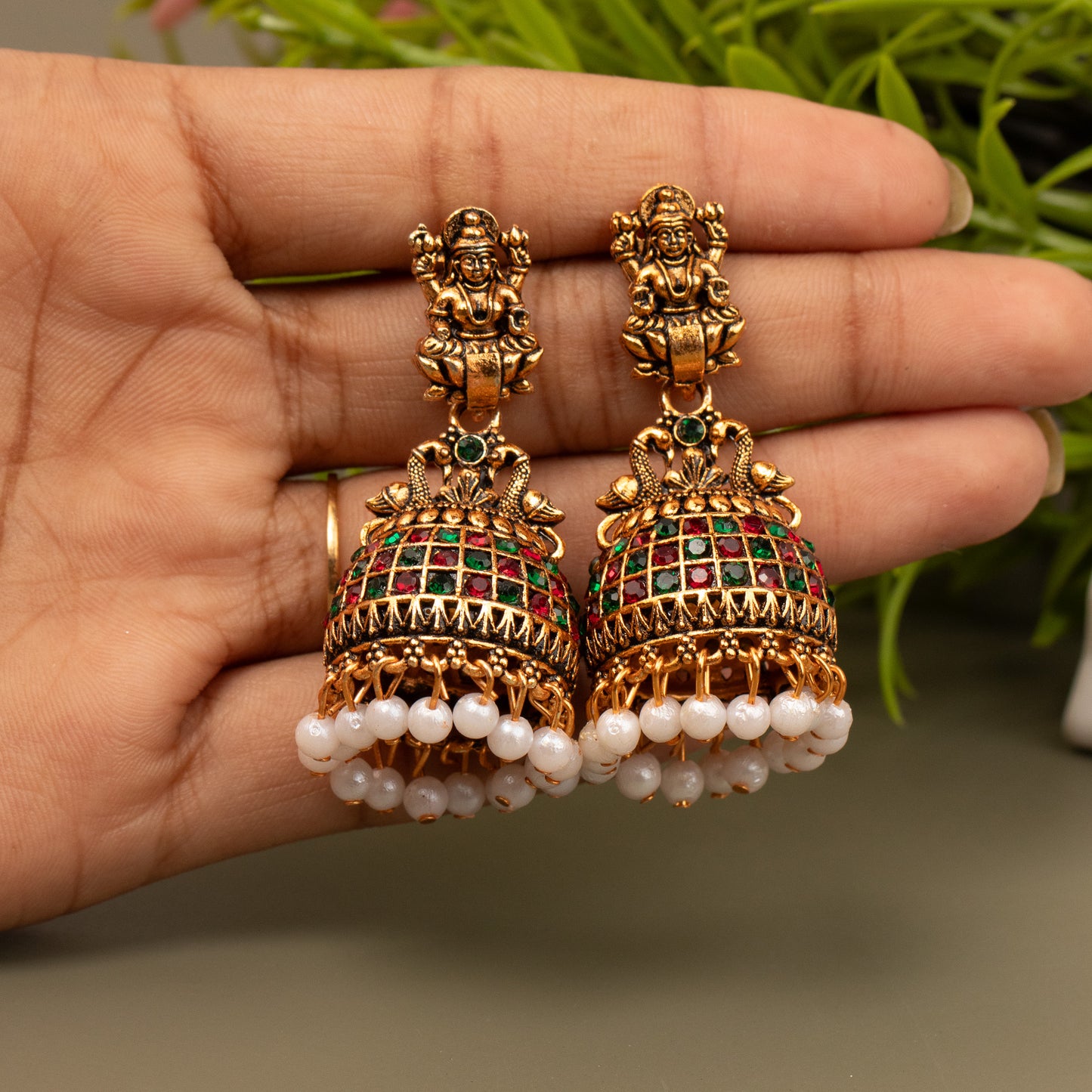 Oxidized Golden Temple Lakshmi Earrings E1064