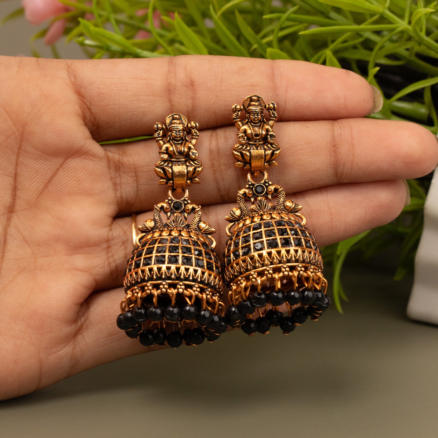 Oxidized Golden Temple Lakshmi Earrings E1064
