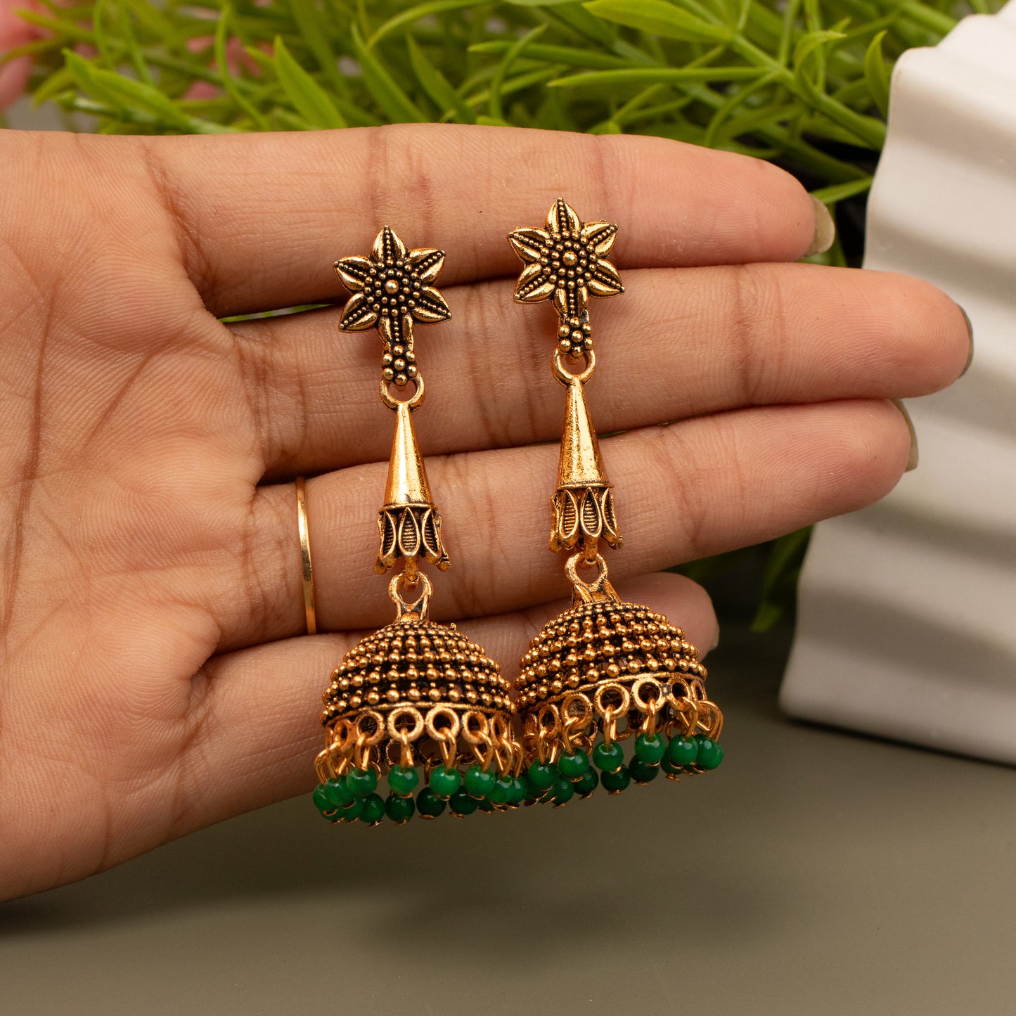 Oxidized Golden Temple Lakshmi Earrings E1062