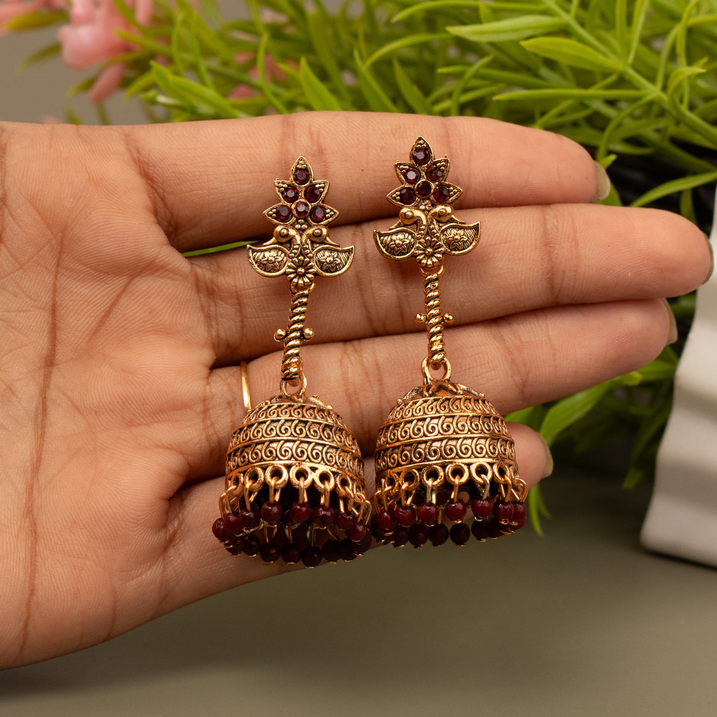 Oxidized Golden Temple Lakshmi Earrings E1063