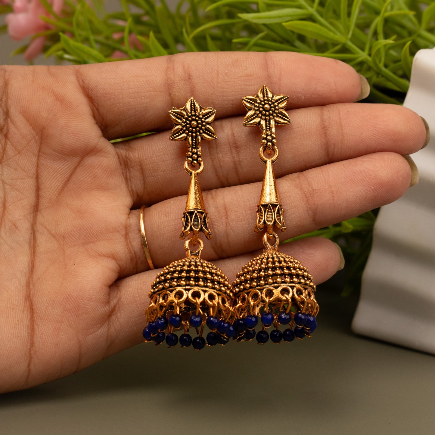 Oxidized Golden Temple Lakshmi Earrings E1062