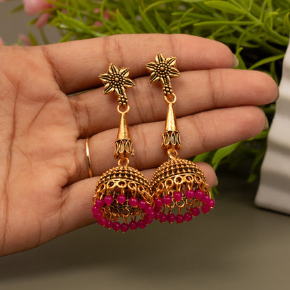 Oxidized Golden Temple Lakshmi Earrings E1062
