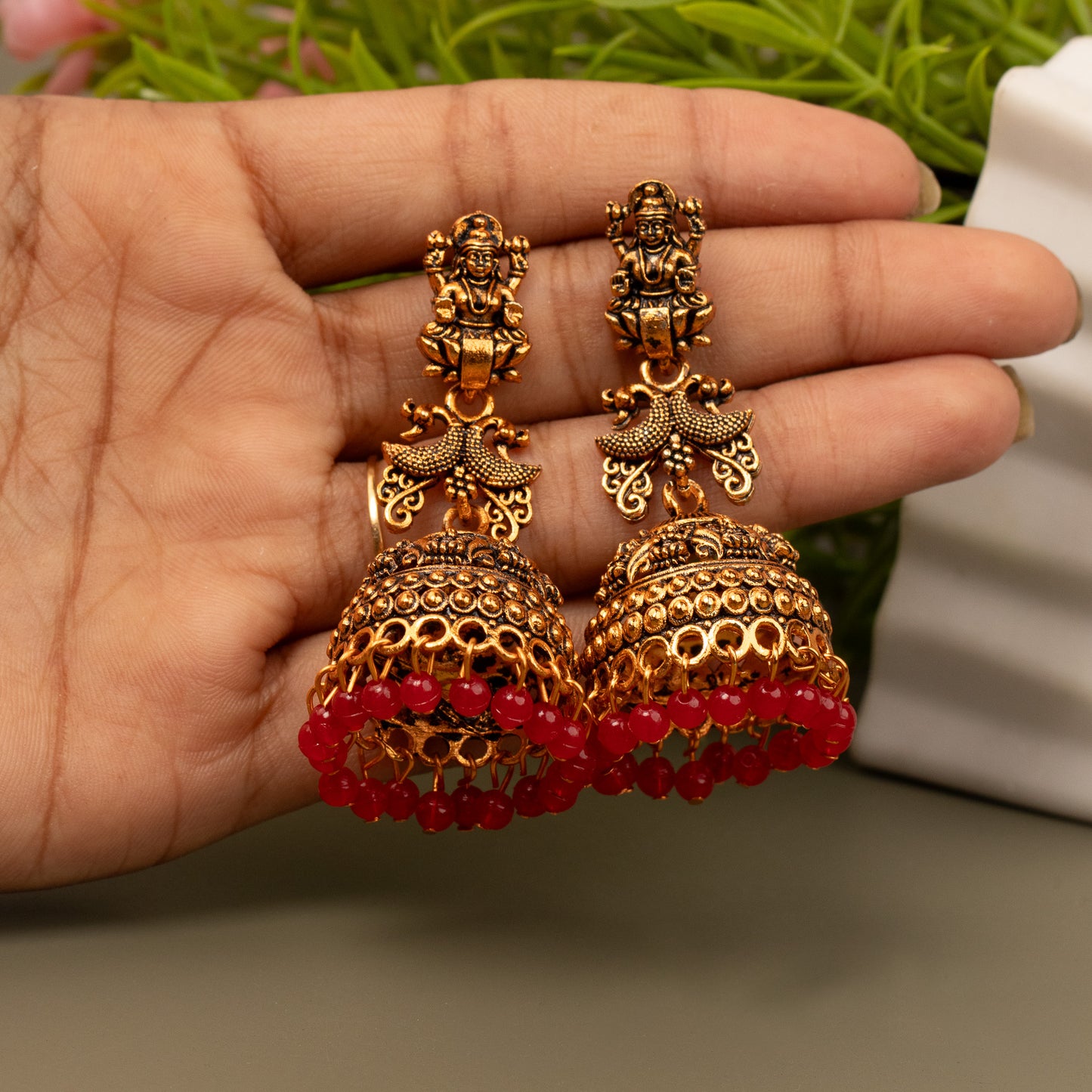 Oxidized Golden Temple Lakshmi Earrings E1061