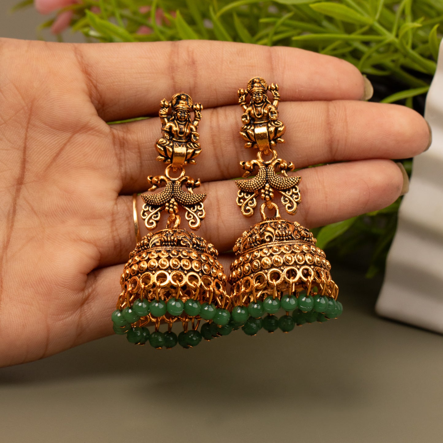 Oxidized Golden Temple Lakshmi Earrings E1061