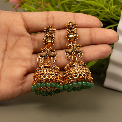 Oxidized Golden Temple Lakshmi Earrings E1061