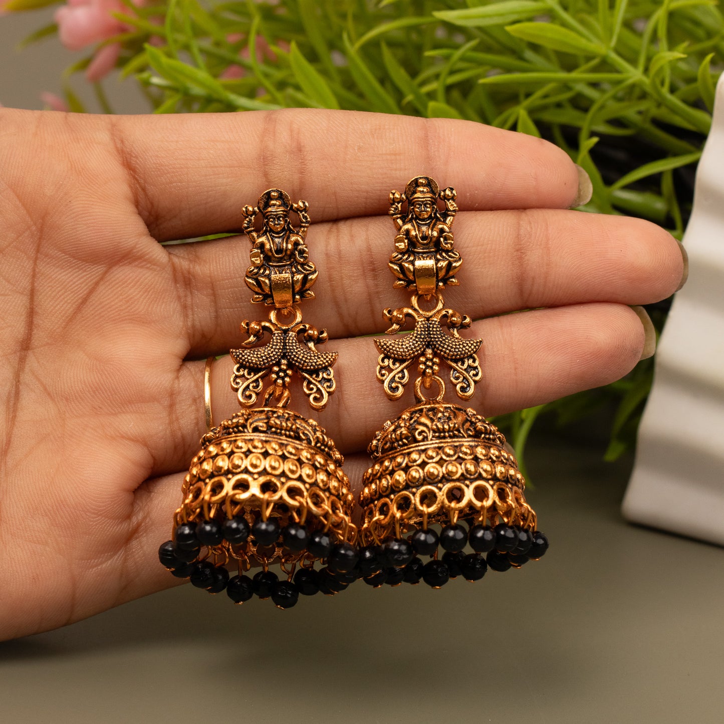 Oxidized Golden Temple Lakshmi Earrings E1061