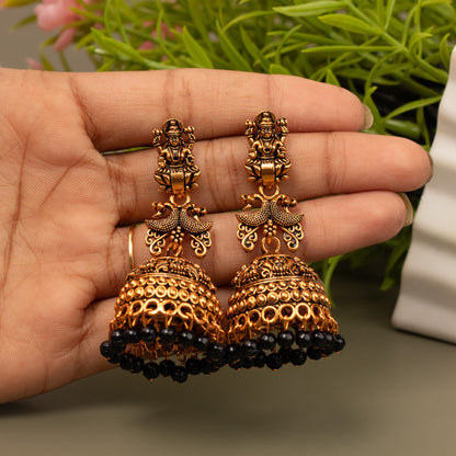Oxidized Golden Temple Lakshmi Earrings E1061
