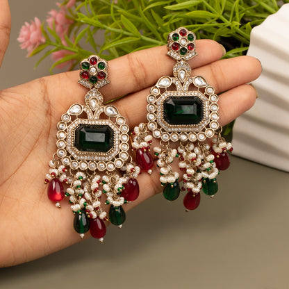 Kundan Chandbali Mehandi Gold Pearl Hanging Earrings E1076