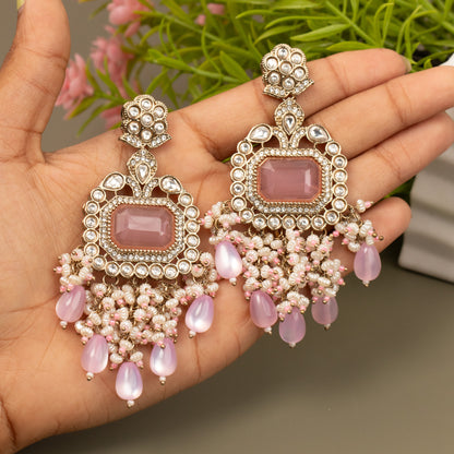 Kundan Chandbali Mehandi Gold Pearl Hanging Earrings E1076