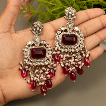 Kundan Chandbali Mehandi Gold Pearl Hanging Earrings E1076