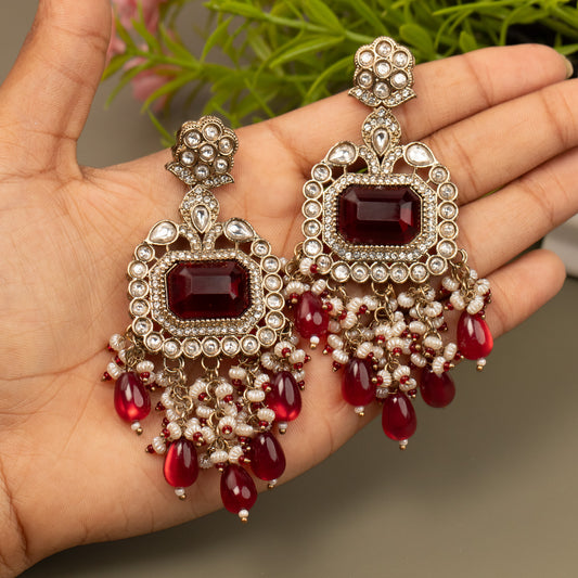 Kundan Chandbali Mehandi Gold Pearl Hanging Earrings E1076