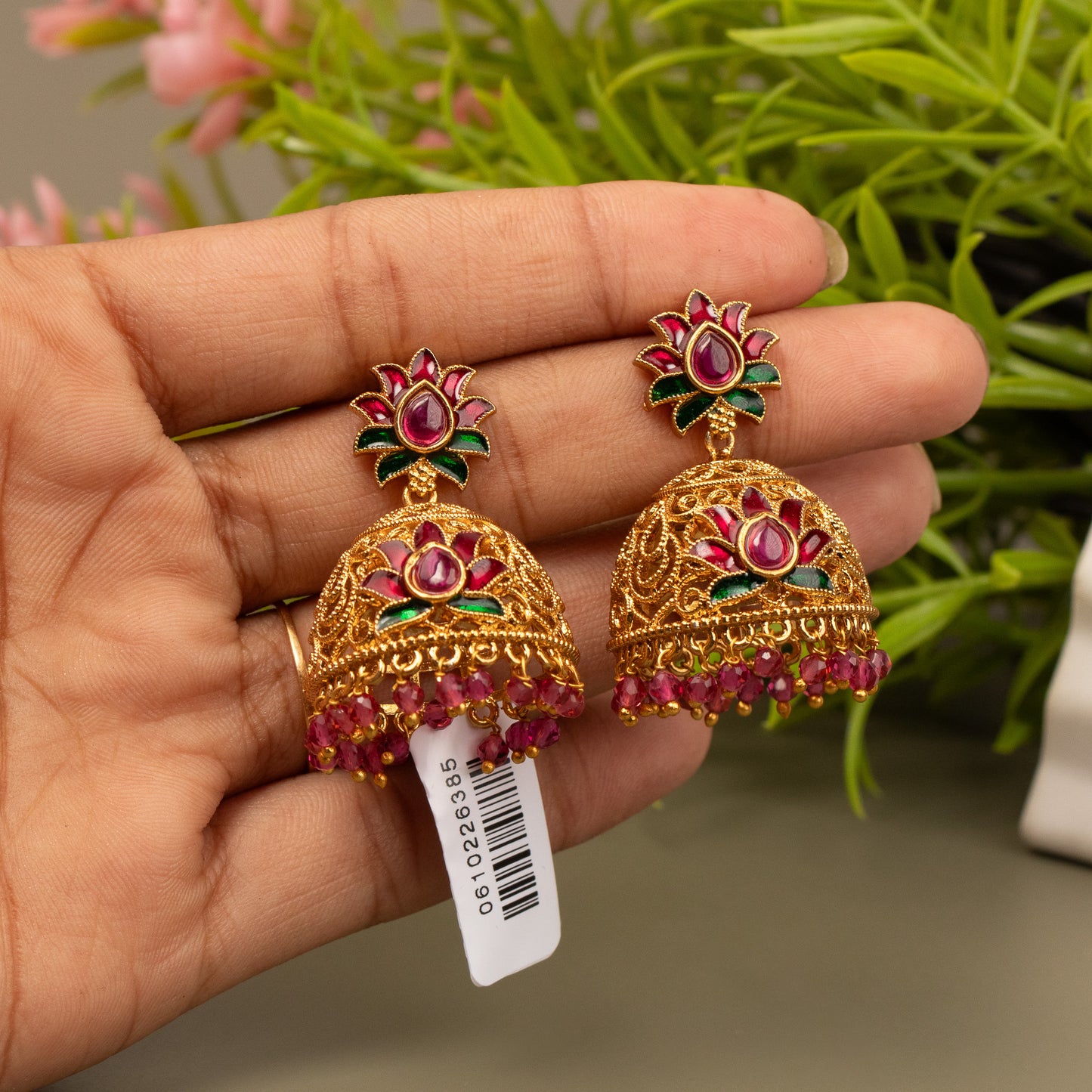 Gold-Toned Jhumka Earrings E1066