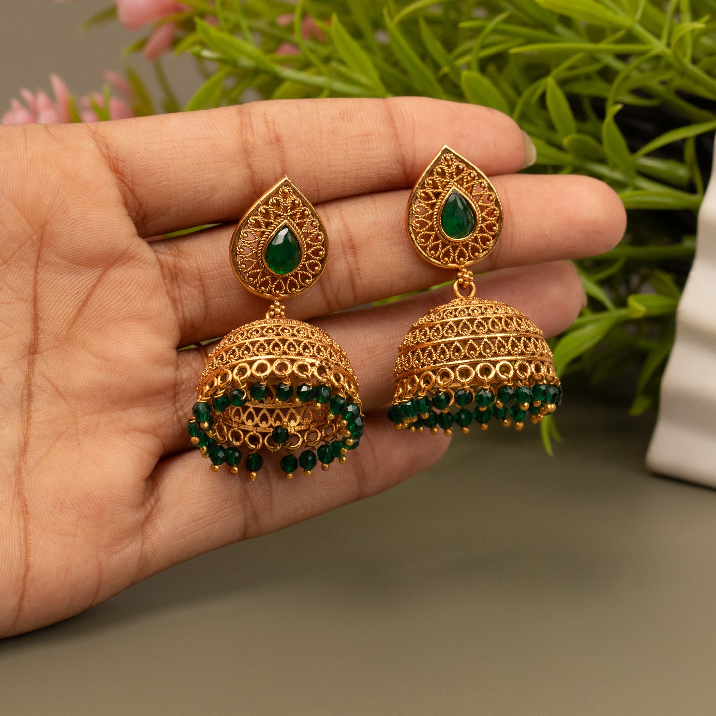 Gold-Toned Jhumka Earrings E1067