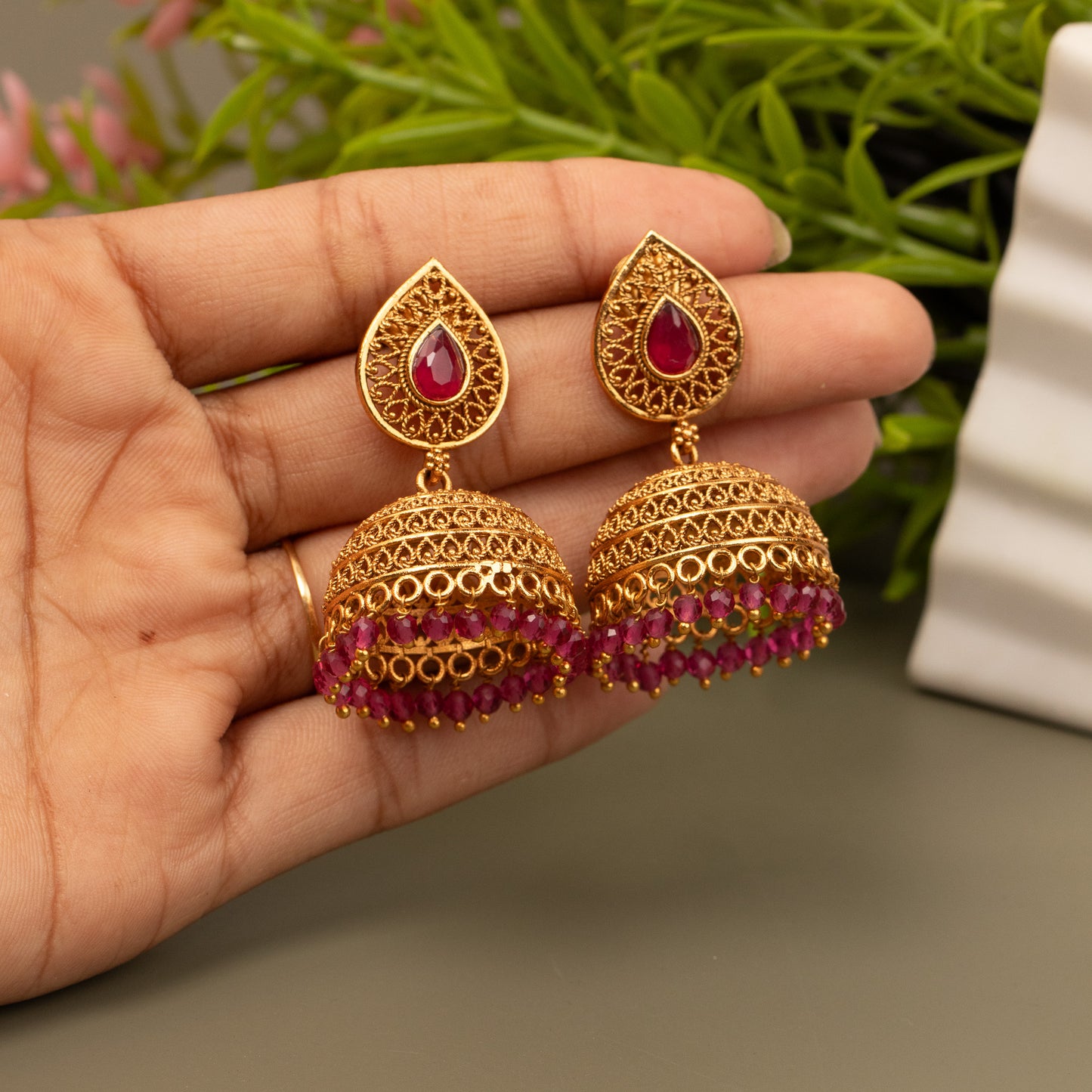 Gold-Toned Jhumka Earrings E1067
