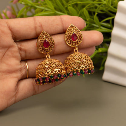 Gold-Toned Jhumka Earrings E1067