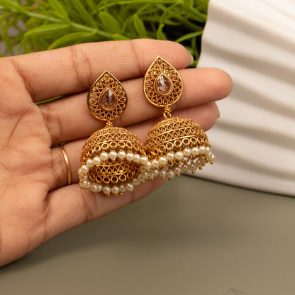 Gold-Toned Jhumka Earrings E1067