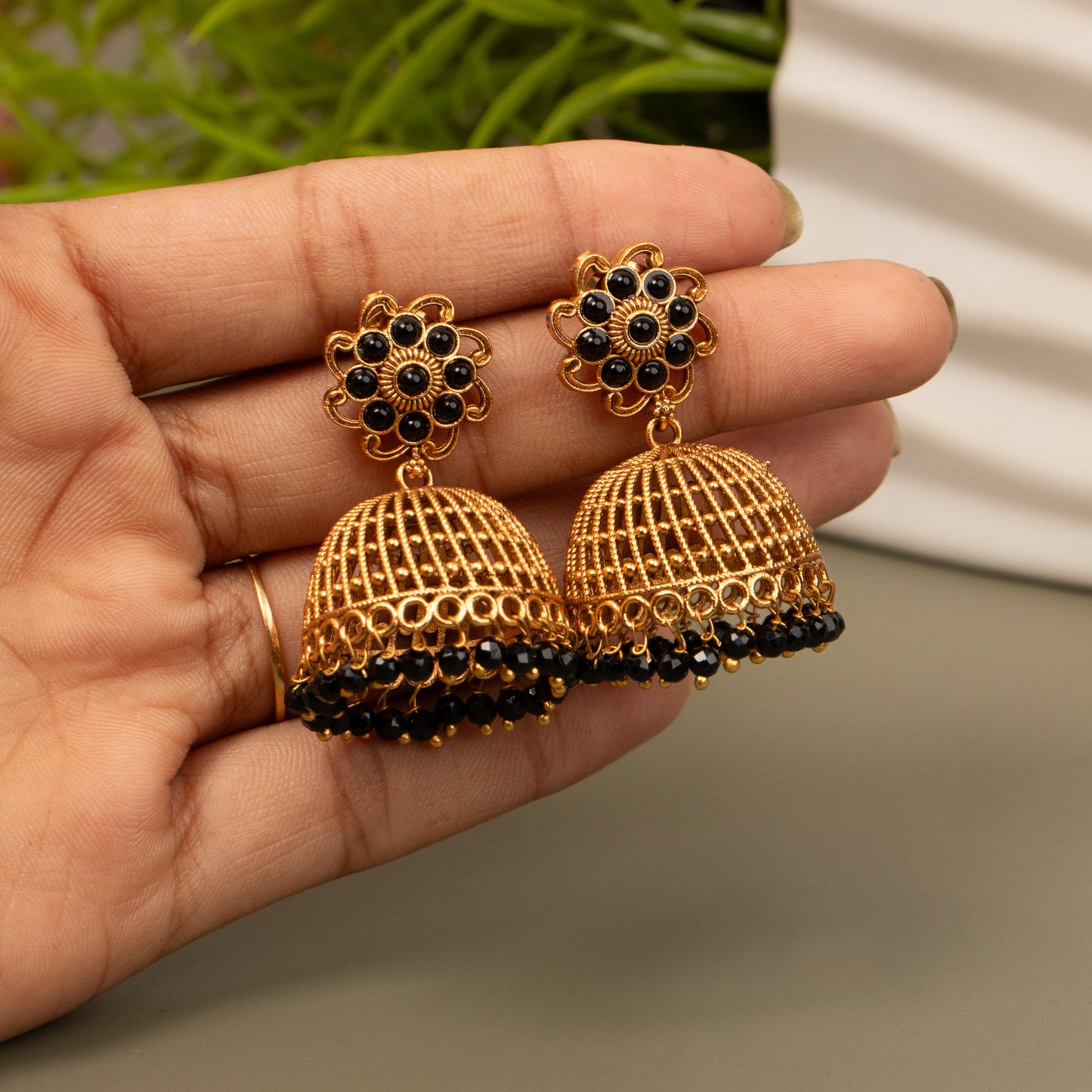 Gold-Toned Jhumka Earrings E1065