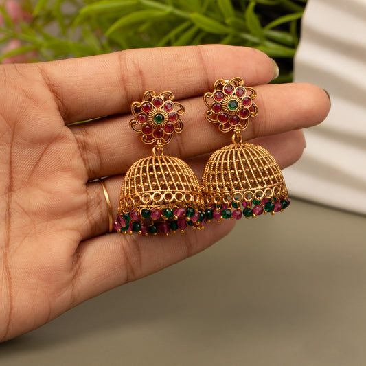 Gold-Toned Jhumka Earrings E1065