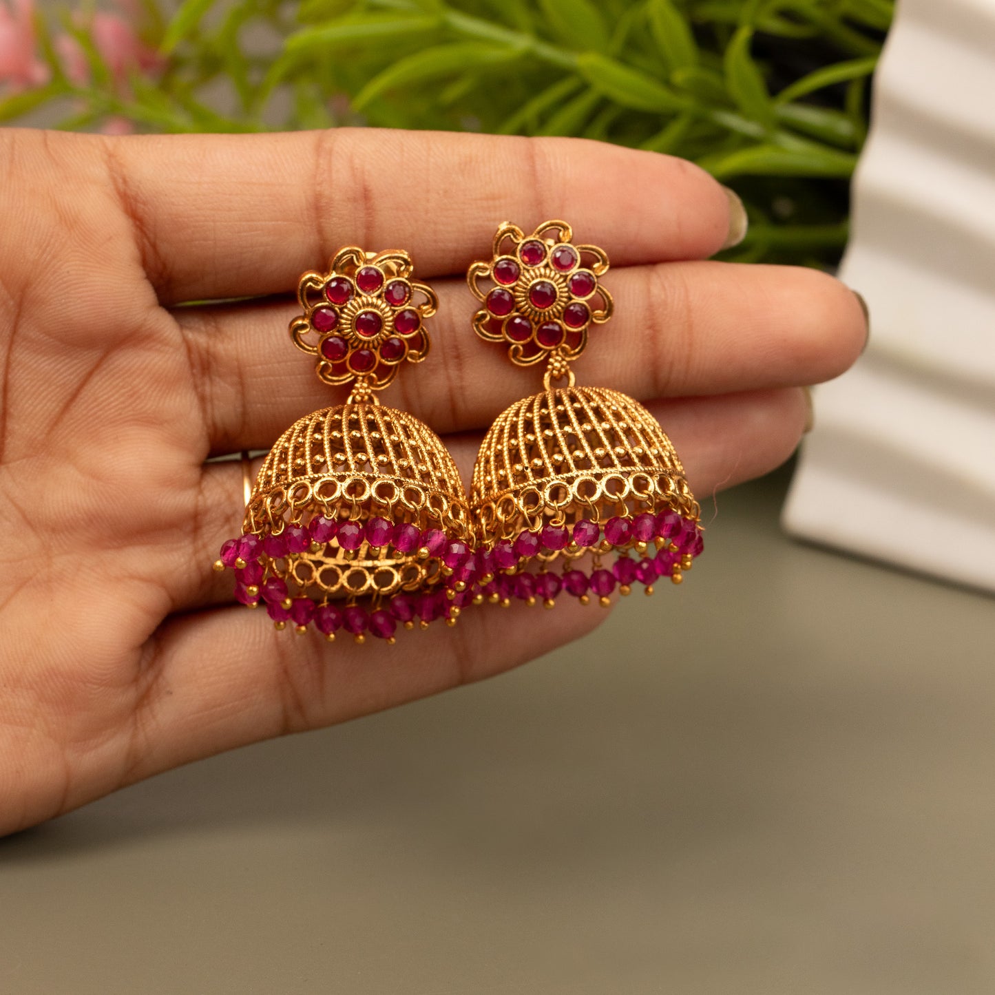 Gold-Toned Jhumka Earrings E1065