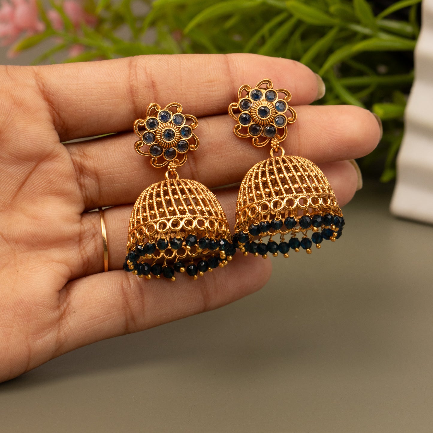 Gold-Toned Jhumka Earrings E1065